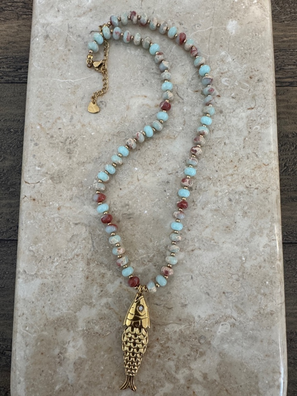 Gold Fish Pendant Beaded Necklace - Multicolor! Most insane piece in person - Picture 3 of 9